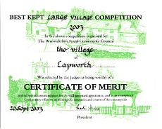 Lapworth Awards_0009 Certificate of Merit awarded to Lapworth in Best Kept Village Competition 2003