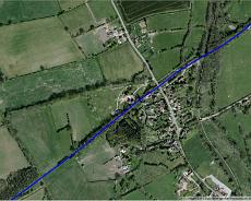 Railway Lowsonford route marked Google Earth view of the course of the Rowington to Henley branch line through Lowsonford. The route is marked in blue.