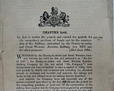 1884 Railway Act Front page of the 1884 Act of Parliament that authorised the construction of the Henley branch line