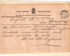 Teleg25 Telegram sent by Mr and Mrs Ryland to ex-servicemen's supper