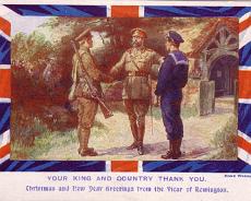 Vicar's card Christmas Card from Vicar of Rowington to soldiers at the front WW1