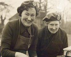 P1040012 Mrs CM Ganner and Mrs Eykyn during a Civil Defence Emergency Feeding Exercise at Rowington Village Hall in 1958