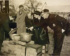 P1040014 Civil Defence Emergency Feeding Exercise at Rowington Village Hall in 1958. L-R: Miss MG Austin, Mr AR Browne, Mrs EM Harris, Rev Davies